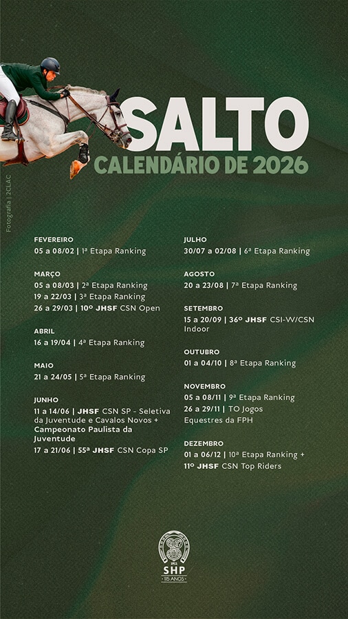 Calendário de Salto do ano 2026 da Sociedade Hípica Paulista